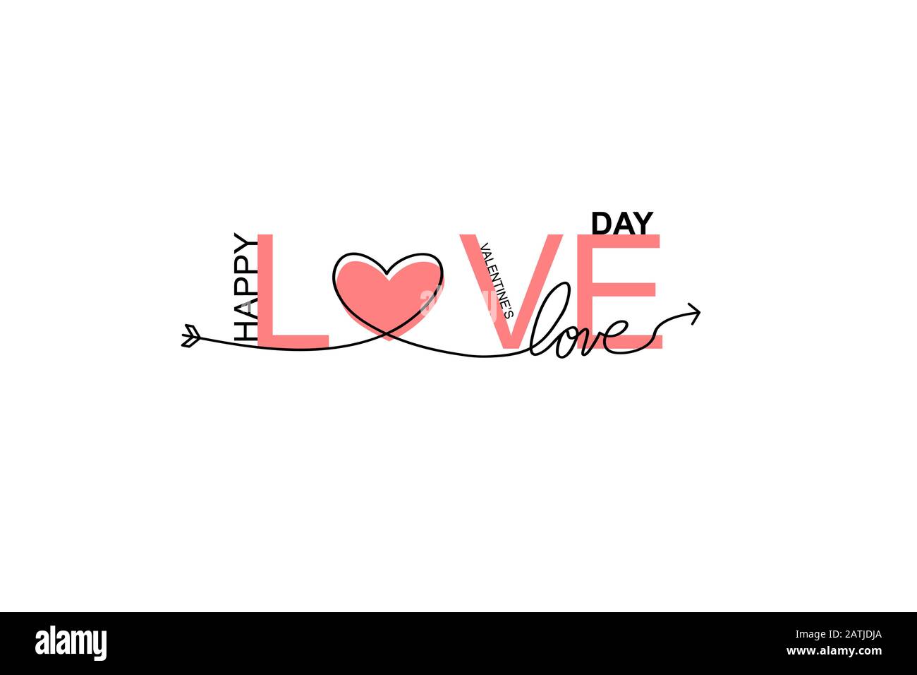 Happy Valentines Day le lettrage isolé sur fond blanc vector illustration. Lettres à la main composition pour cadeau, carte postale, print, web, bannière Illustration de Vecteur
