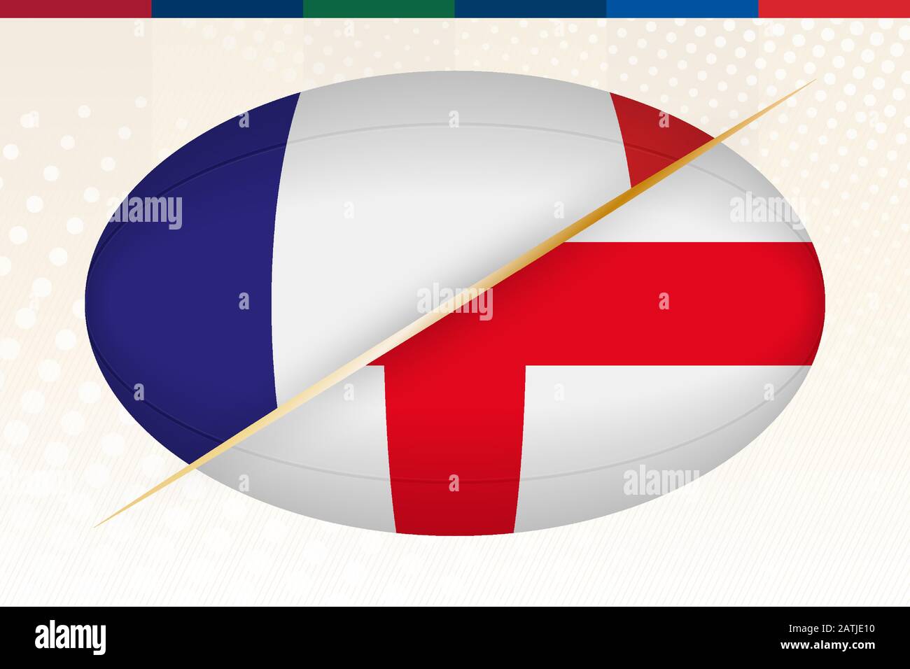 France contre Angleterre, concept de tournoi de rugby. Drapeau vectoriel stylisé Rugby ball. Illustration de Vecteur