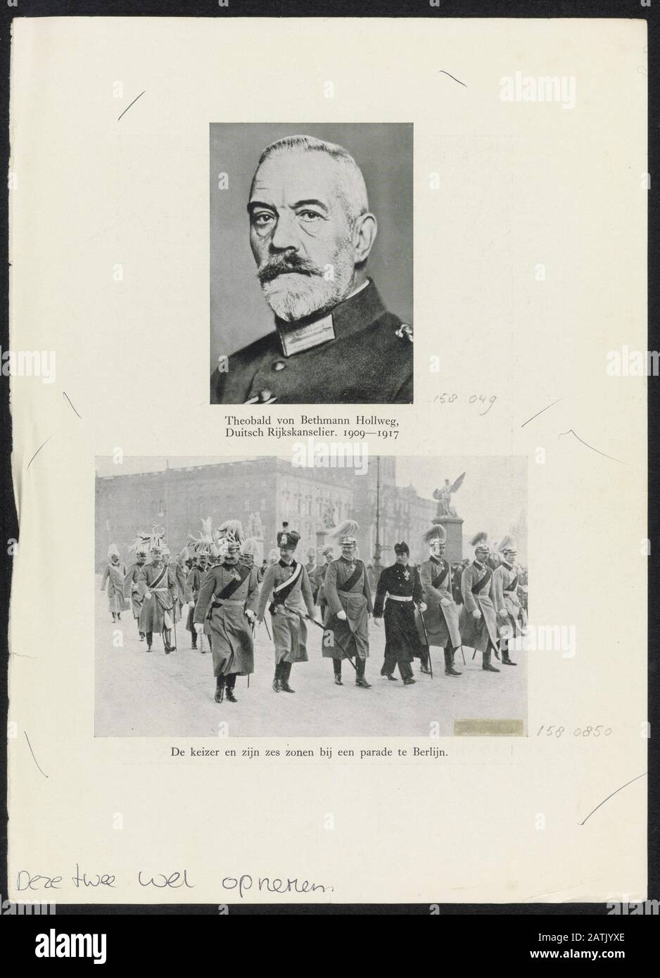 Description: L'empereur et ses six fils dans un défilé à Berlin. Annotation: Avec des portraits du chancelier Theobald von Bethmann-Hollweg Date: {1914-1918} mots clés: Première Guerre mondiale, défilé, dynasties Nom De La Personne: Adalbert, août Wilhelm, Bethmann Hollweg, Theobald von, Eitel Frederick, Joachim, Oscar, Wilhelm II, empereur d'Allemagne Banque D'Images