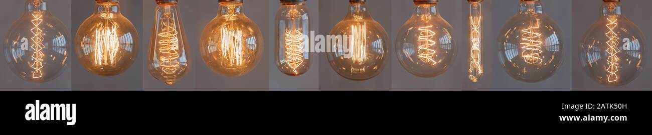 Réglez la lampe rétro edison sur un fond gris de différentes formes Banque D'Images