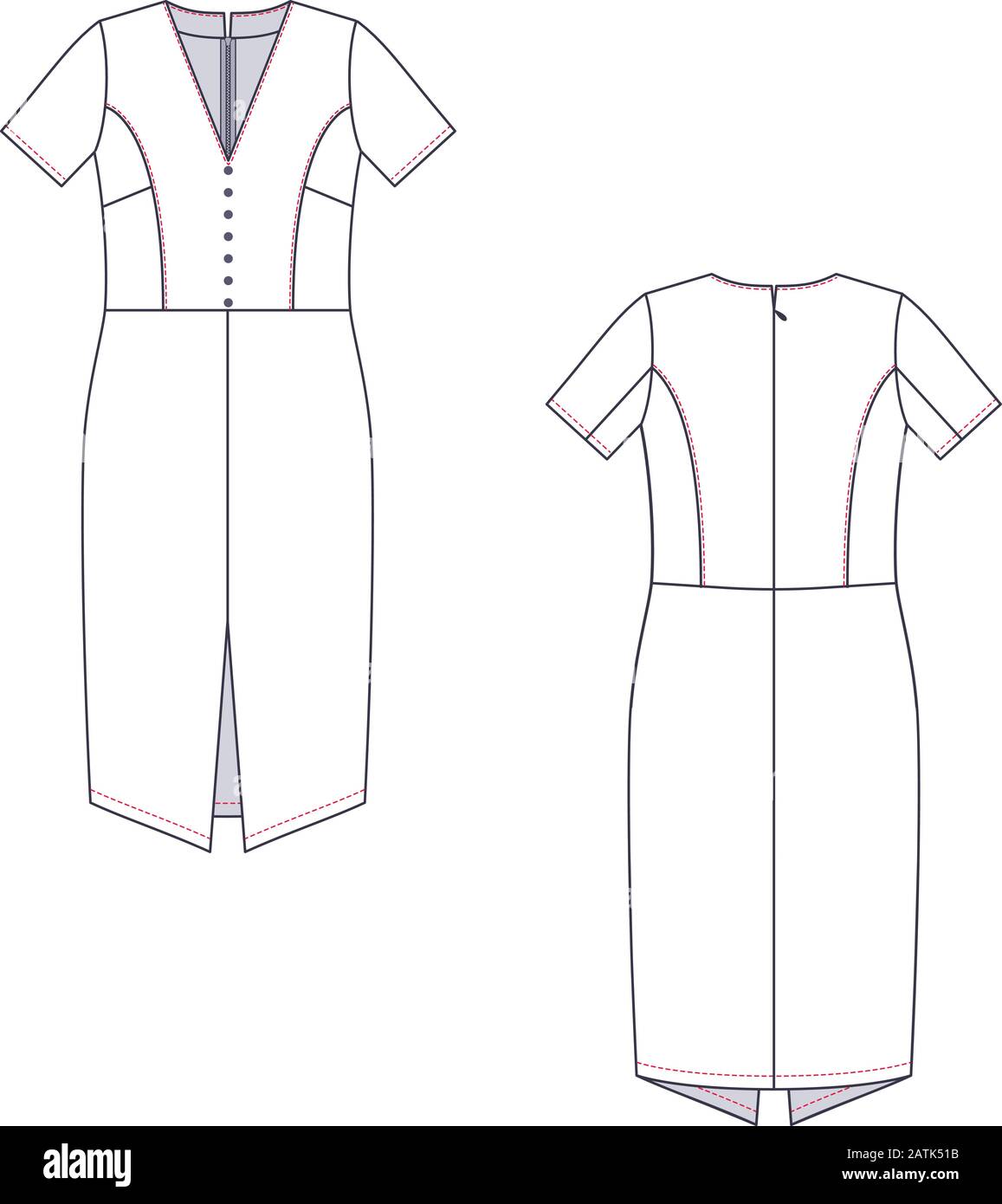 Esquisse technique de mode vectoriel de la sundress moyenne des femmes. Illustration de Vecteur