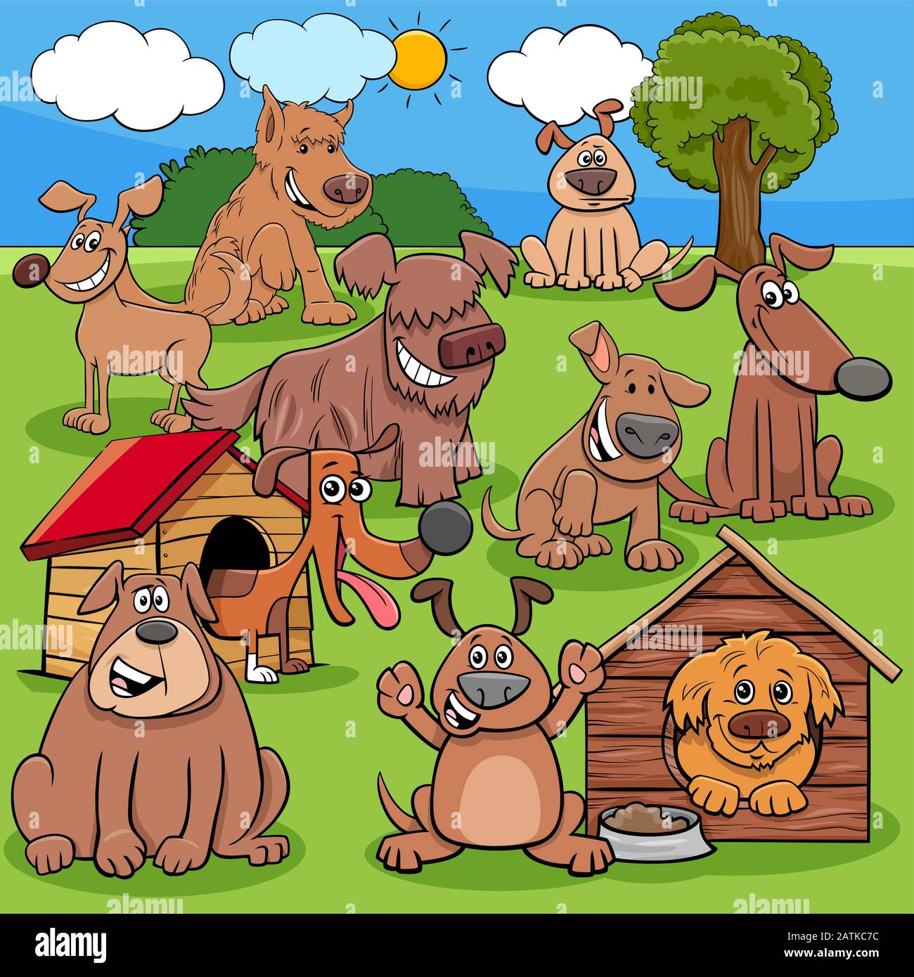 Dessin Animé Illustration De Chiens Et Puppies Animal Comic Characters Group Illustration de Vecteur