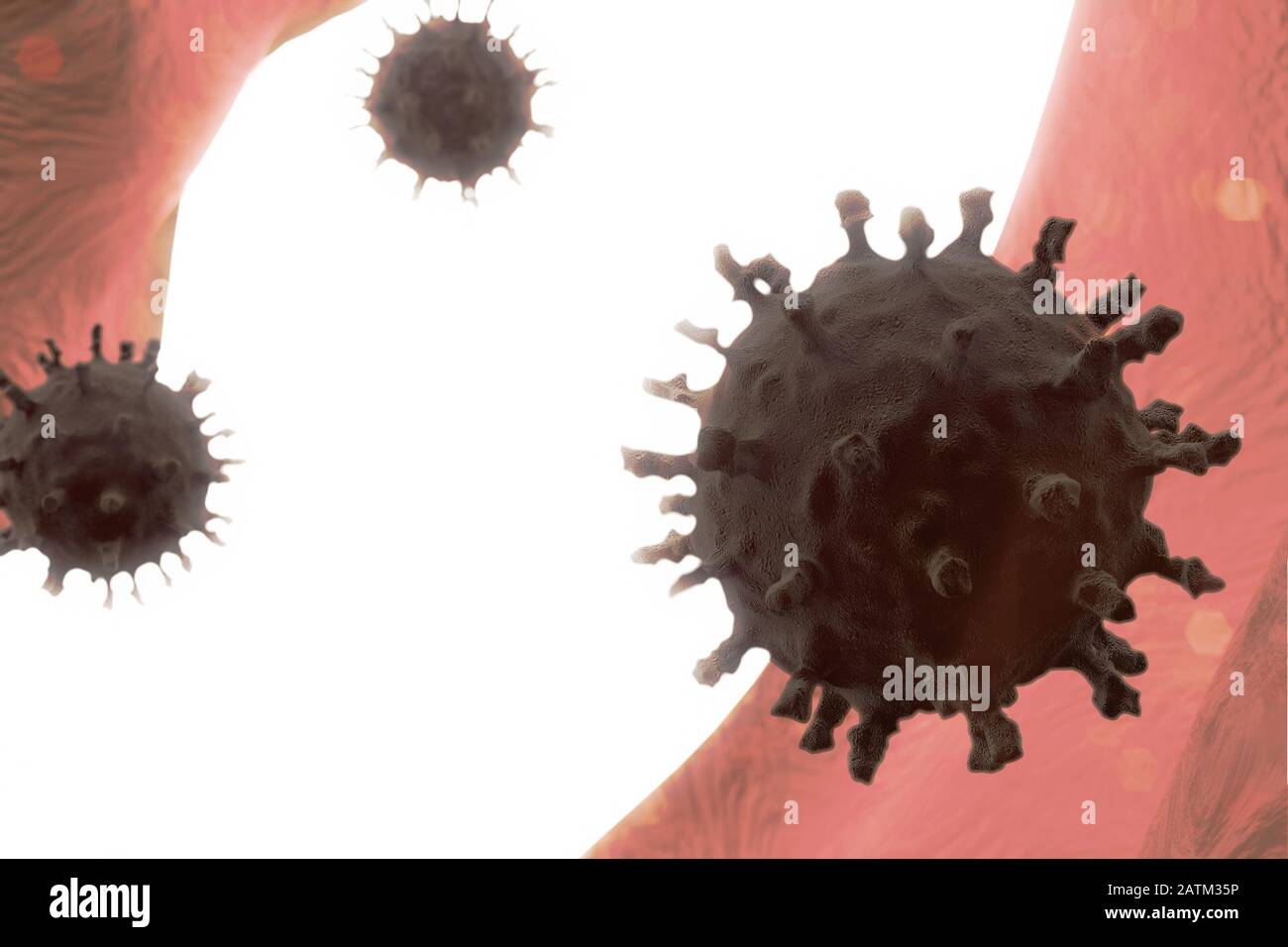 Illustration scientifique du virus Corona, rendu tridimensionnel basé sur des images microscopiques du virus à partir de la flambée de Chine de 2020 Banque D'Images