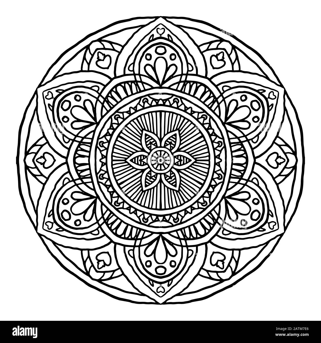 Contour Mandala décoratif rond ornement, peut être utilisé pour le livre de coloriage, la thérapie anti-stress, carte de vœux, l'imprimé de téléphone, etc. Dessin À La Main Illustration de Vecteur