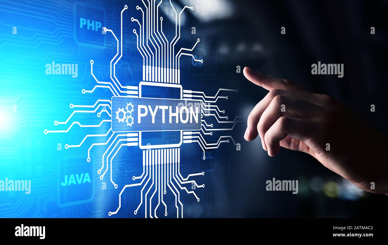 Python langage de haut niveau. Développement d'applications et de sites web sur l'écran virtuel concept Banque D'Images