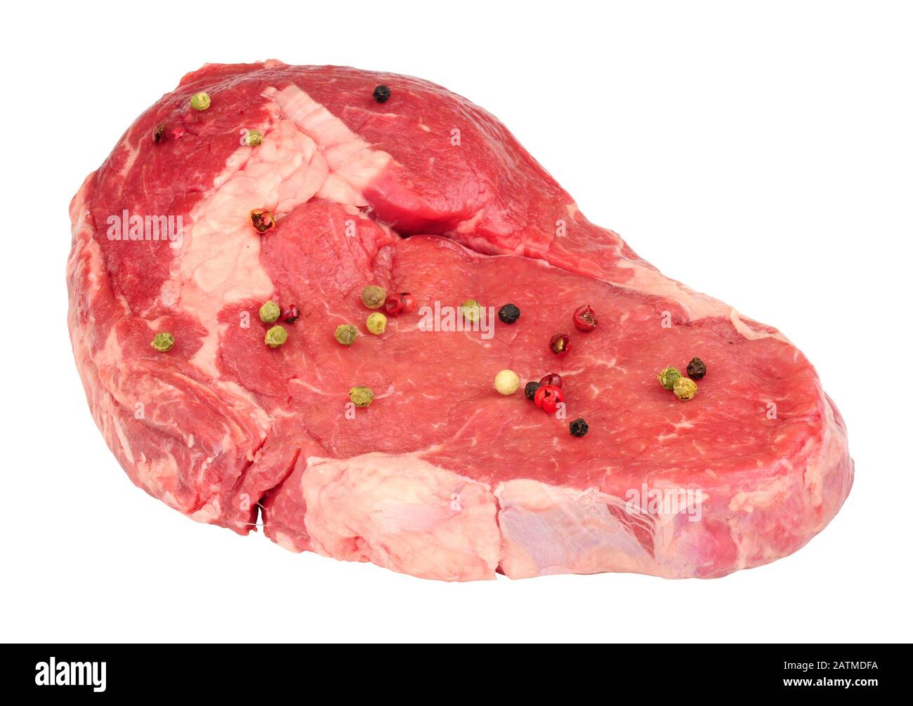 Bifteck de bœuf frais à œil de côte isolé sur un fond blanc Banque D'Images