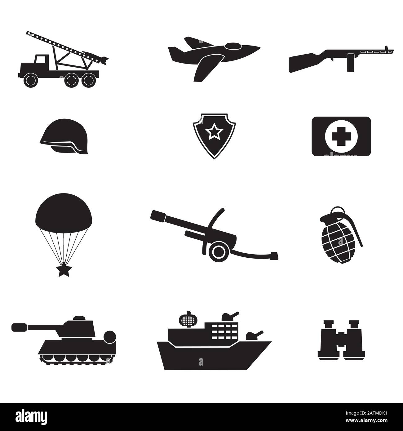 Collection d'icônes de silhouette noire de l'armée sur un fond blanc isolé. Image vectorielle Illustration de Vecteur