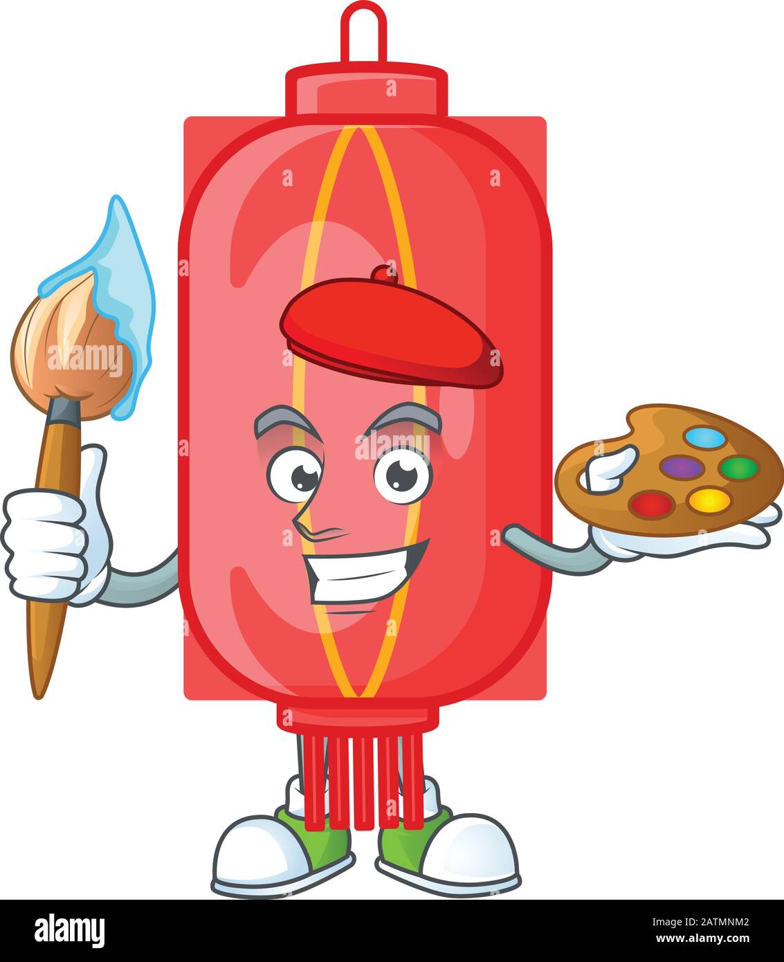 Icône mascotte de peintre chinois traditionnel en papier avec brosse Illustration de Vecteur