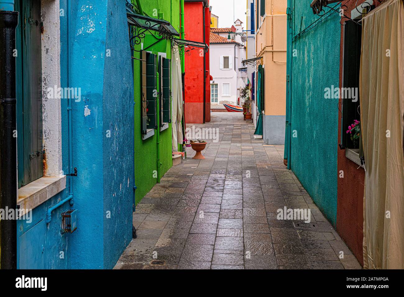 Italie Veneto Burano Island - Maisons Colorées Banque D'Images