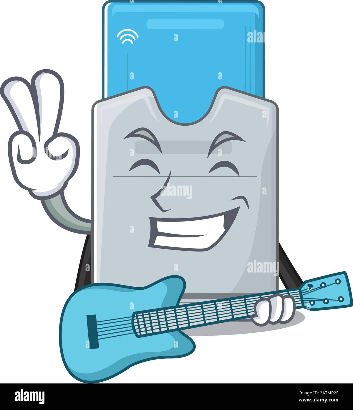 Une mascotte de performance de carte-clé avec guitare Illustration de Vecteur