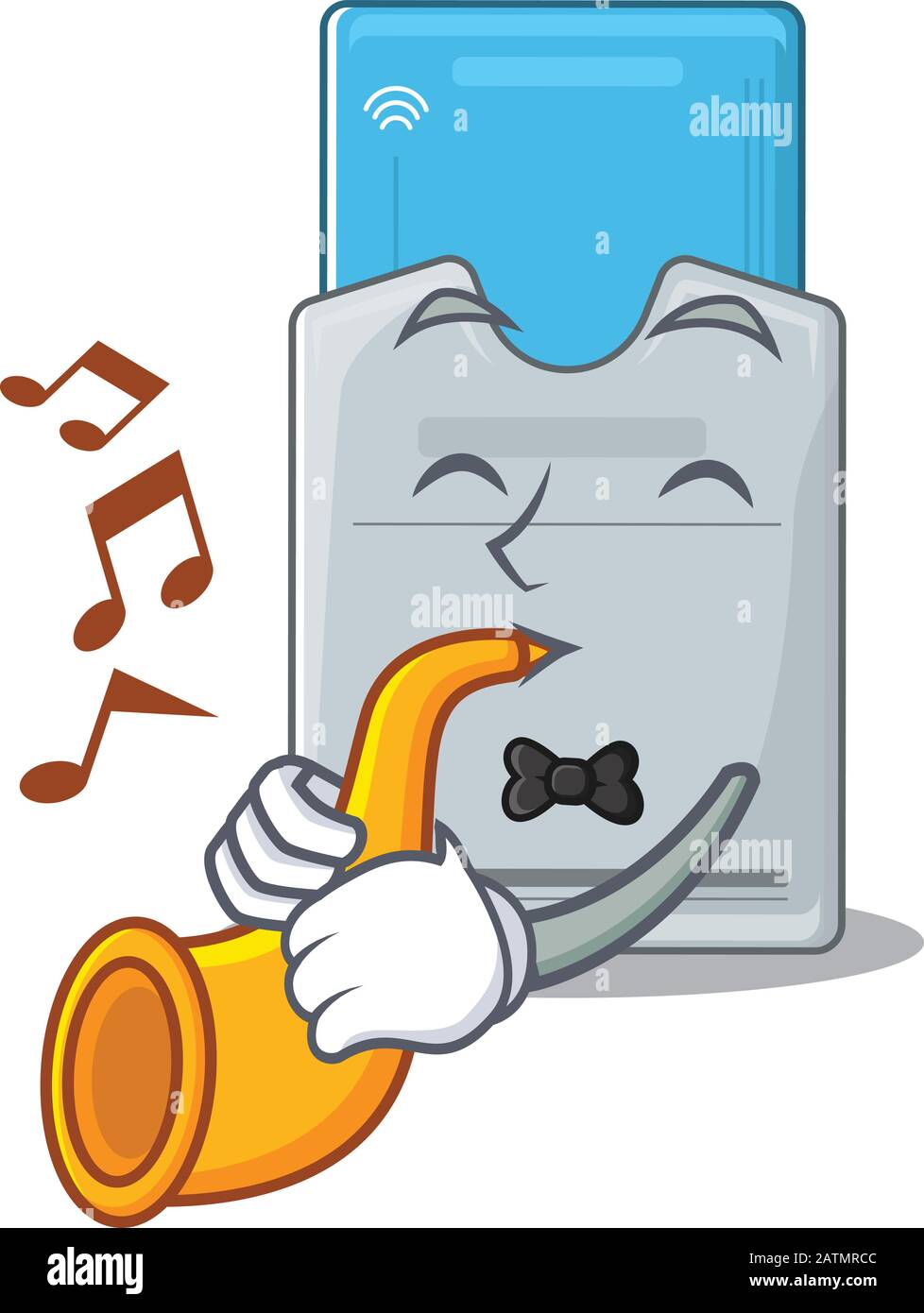 style de personnage de dessin animé de la performance de carte-clé avec trompette Illustration de Vecteur