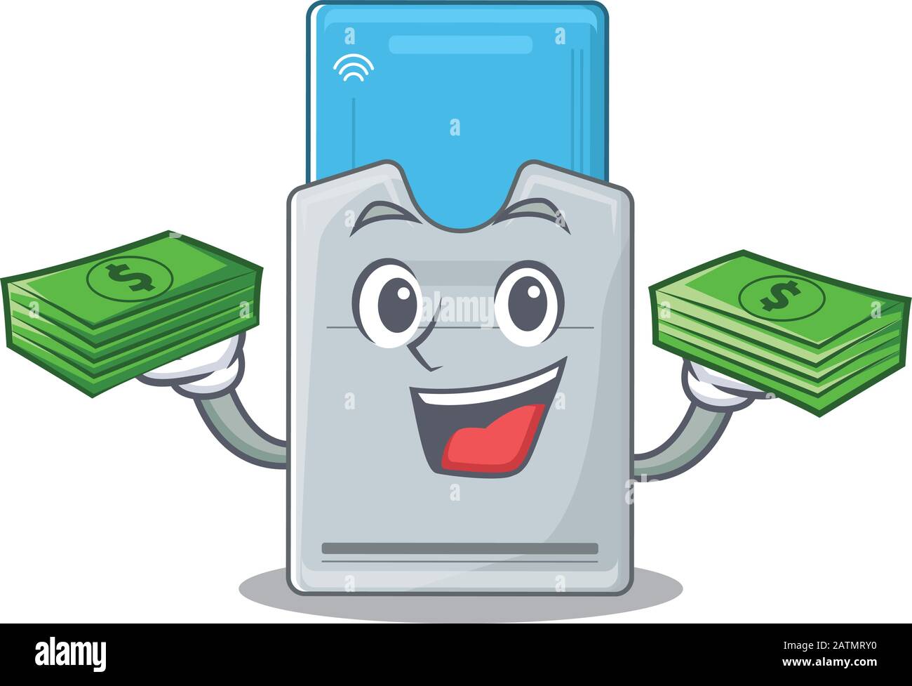 joyeux riche personnage de carte-clé avec de l'argent sur les mains Illustration de Vecteur