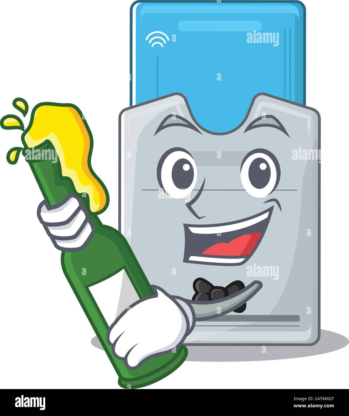 motif mascotte dessin animé de carte-clé avec bouteille de bière Illustration de Vecteur