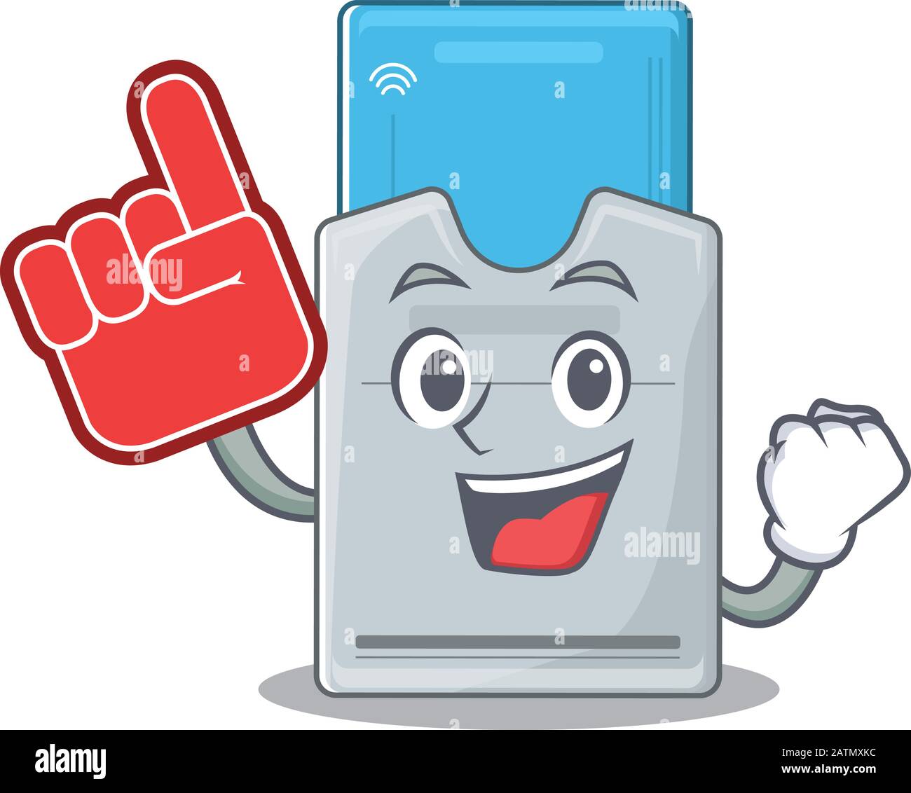 Carte-clé style bande dessinée mascotte tenant un doigt en mousse Illustration de Vecteur
