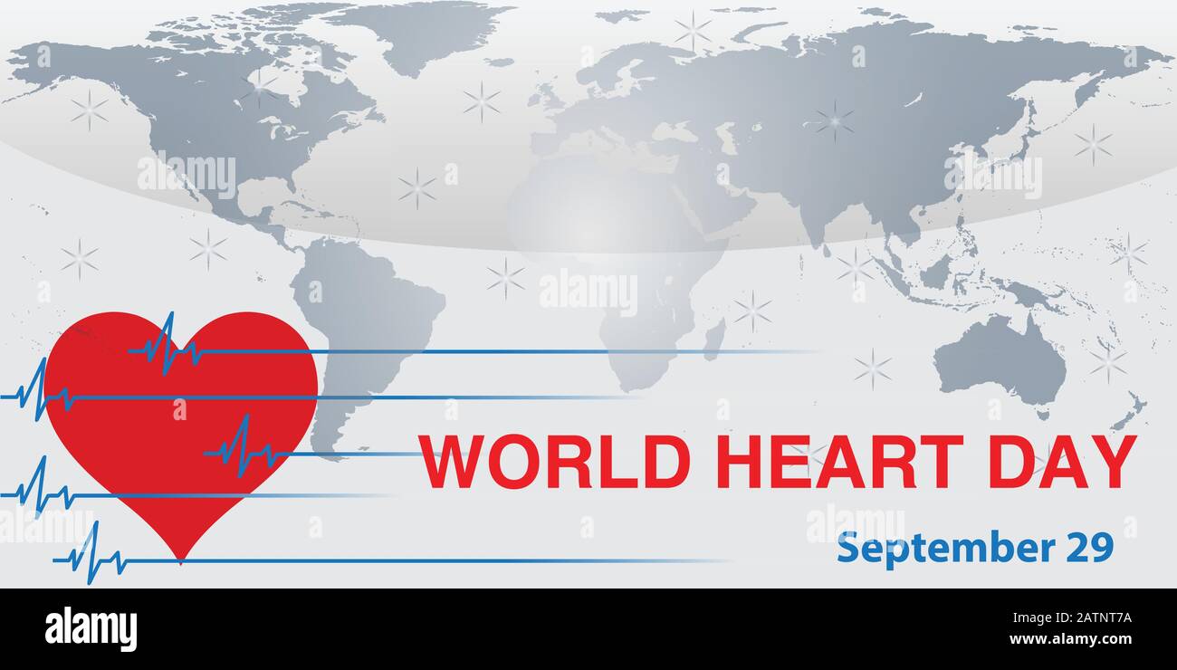 Journée mondiale du cœur avec cœur rouge, bleu, gris foncé et motif vectoriel de signe mondial Illustration de Vecteur