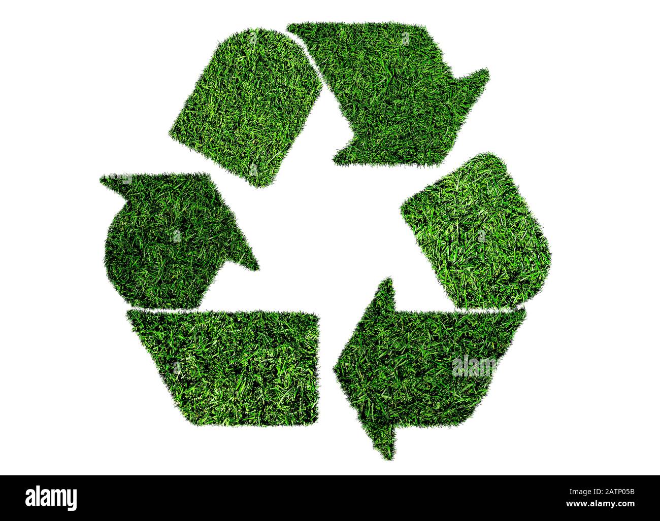 symbole de recyclage de l'herbe verte luxuriante, concept de durabilité isolé sur fond blanc Banque D'Images