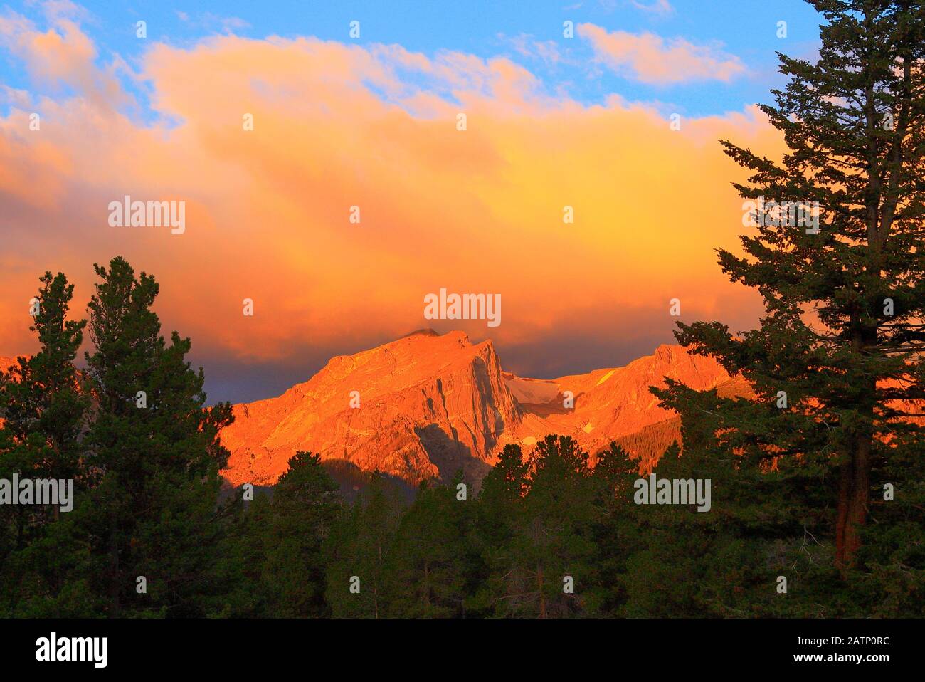 Coucher Du Soleil, Hallett Peak, Rocky Mountain National Park, Estes Park, Colorado Banque D'Images