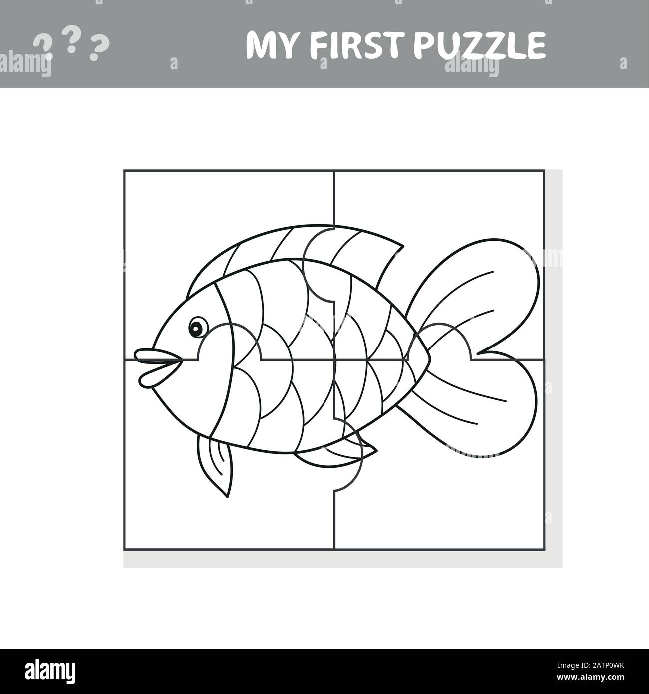 Poisson dans le style de dessin animé, jeu d'éducation pour le  développement des enfants d'âge préscolaire, couper des parties de l'image  - livre de coloriage - mon premier puzzle Image Vectorielle Stock -