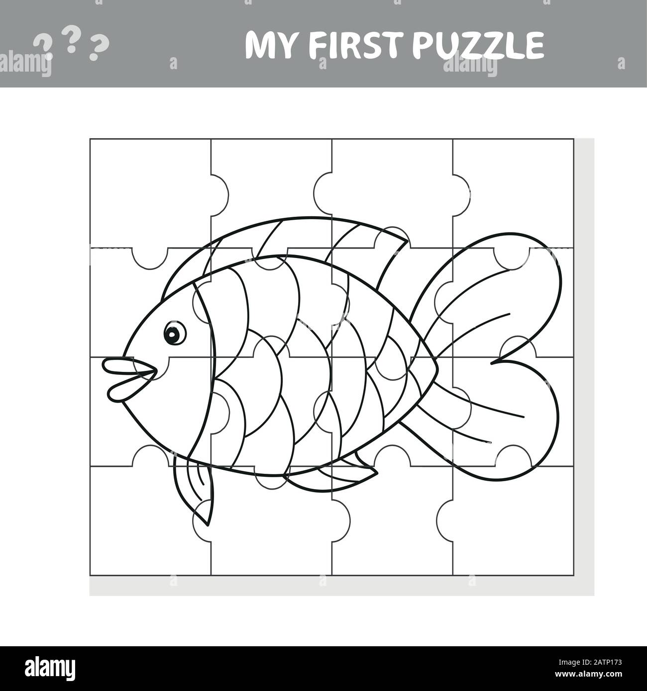 Poisson dans le style de dessin animé, jeu d'éducation pour le développement des enfants d'âge préscolaire, couper des parties de l'image - livre de coloriage - mon premier puzzle Illustration de Vecteur