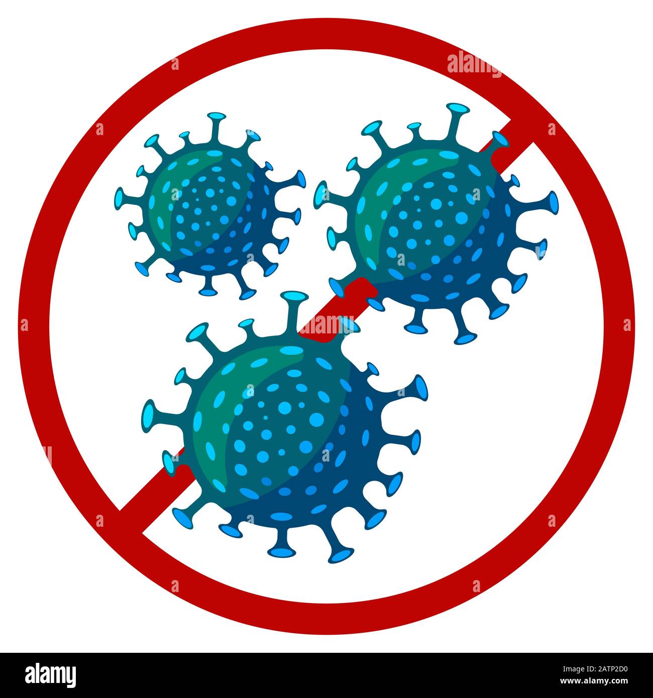 coronavirus traversé par un panneau stop. Illustration plate de la caricature vectorielle. Illustration de Vecteur