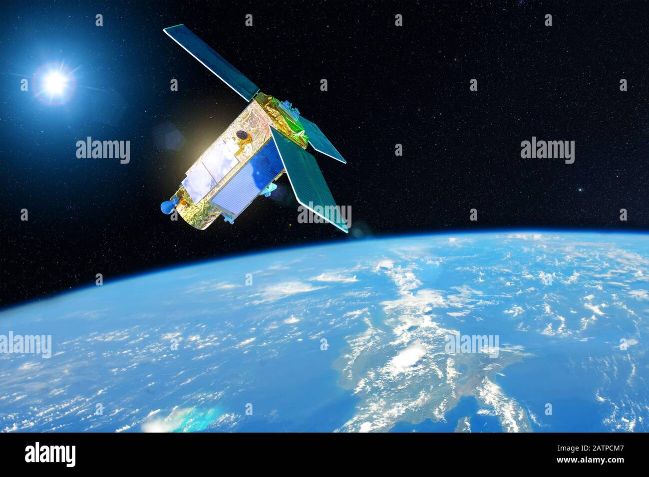 Satellite pour étudier l'atmosphère et l'hydrosphère dans l'orbite basse de la planète Terre. Éléments de cette image fournie par la NASA Banque D'Images