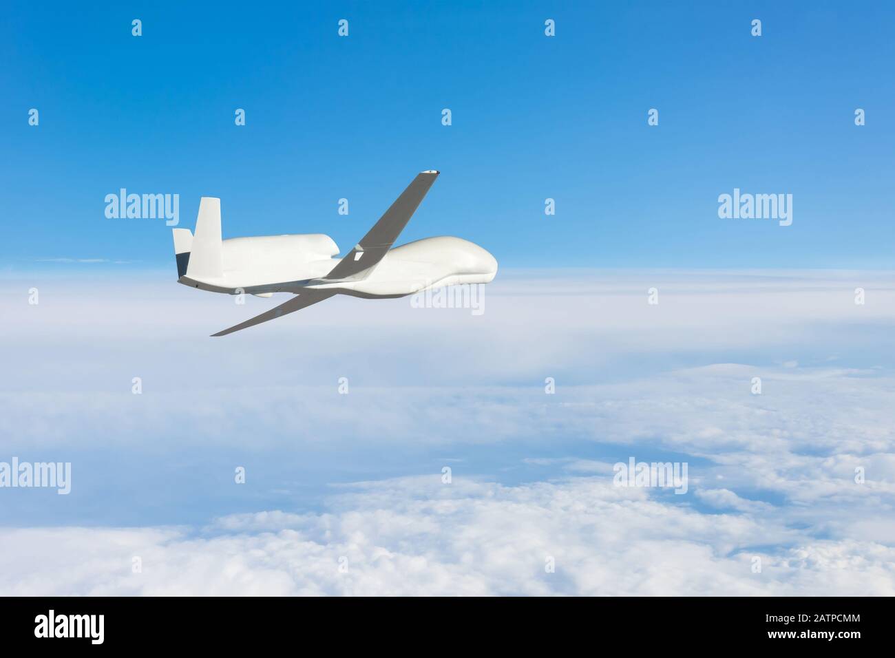 Avion militaire sans pilote fond ciel bleu au-dessus du paysage nuageux. Éléments de cette image fournie par la NASA Banque D'Images