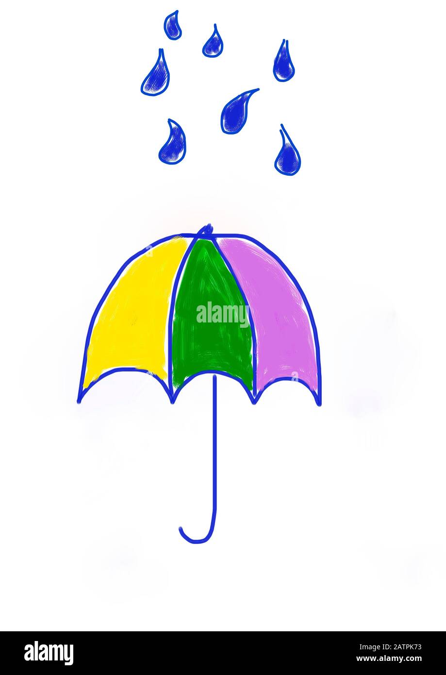 Illustration naïve, dessin pour enfants, parapluie avec gouttes d'eau, Allemagne Banque D'Images