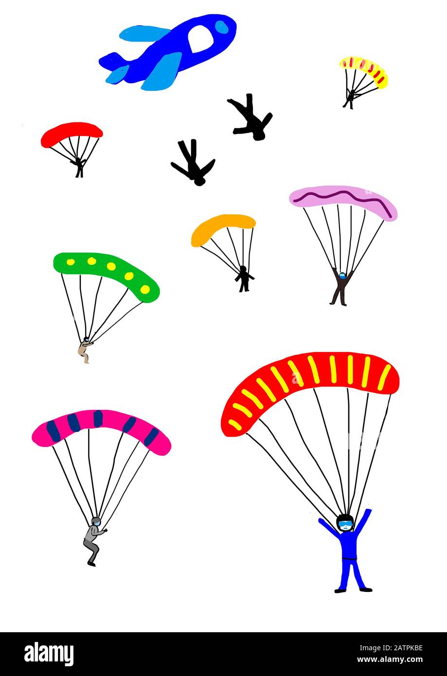 Illustration naïve, dessin pour enfants, parachutist, Allemagne Banque D'Images