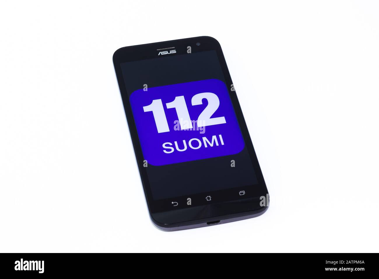 Kouvola, Finlande - 23 janvier 2020: 112 logo de l'app Suomi sur l'écran du smartphone Asus Banque D'Images