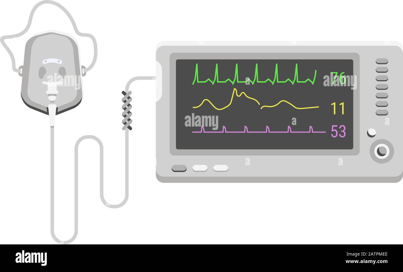 Masque à oxygène avec poumons artificiels dispositif médical de ventilation pour maintenir la vie du corps humain isolé sur un fond blanc. Illustration de Vecteur