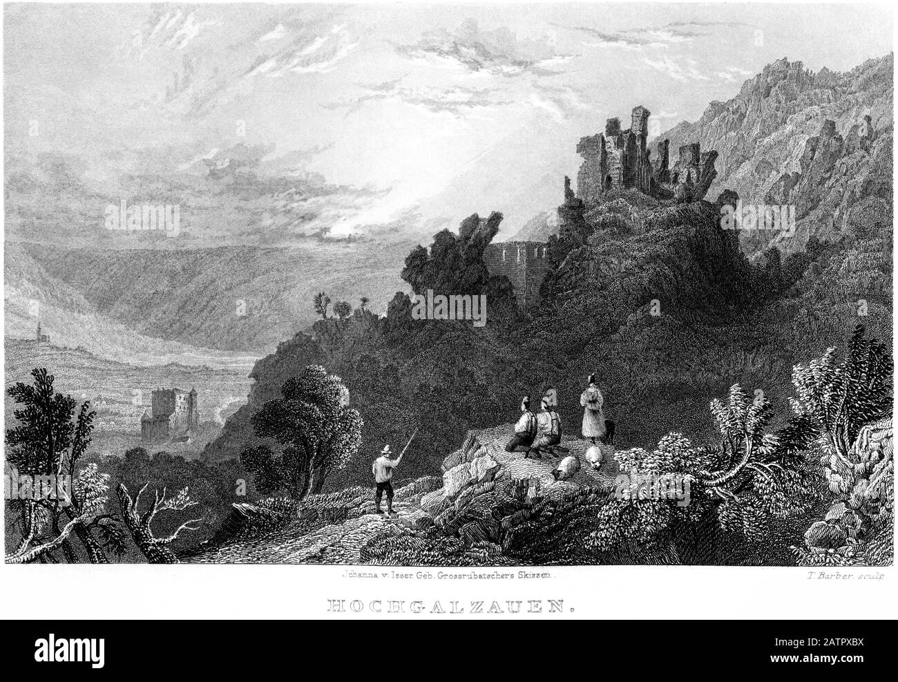 Une gravure de Hochgalzauen (dans le Tyrol) numérisée à haute résolution à partir d'un livre imprimé en 1836. Cette image est considérée comme étant libre de tous les droits d'auteur Banque D'Images