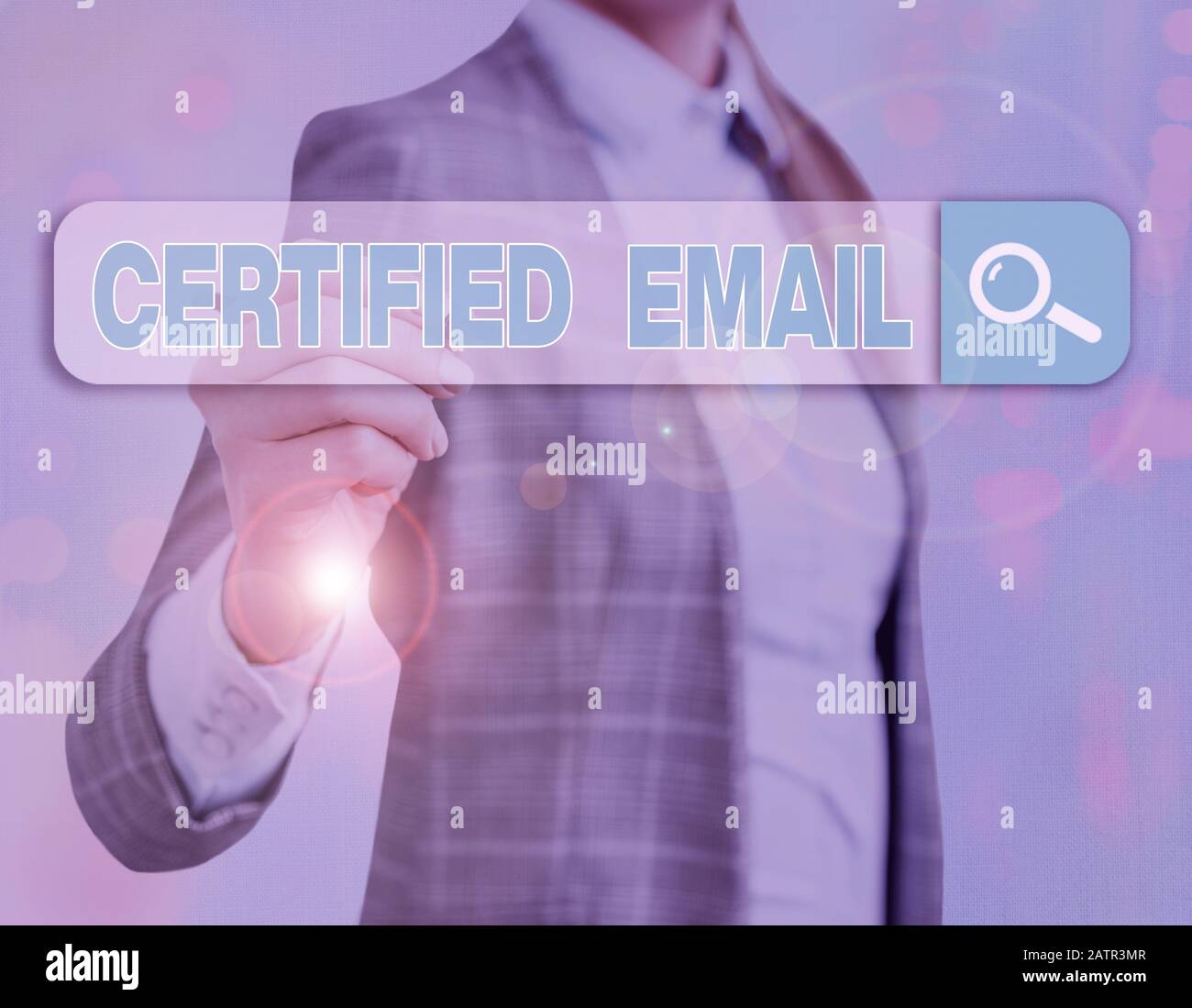 Panneau texte indiquant l'e-mail certifié. E-mail texte photo professionnel dont l'envoi est certifié par un tiers neutre Banque D'Images