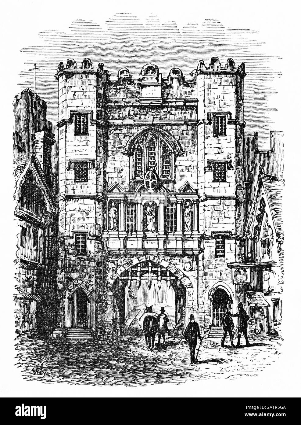 Gravure de la prison de Newgate, Londres, Angleterre. Des Chroniques De Newgate, 1884. Banque D'Images
