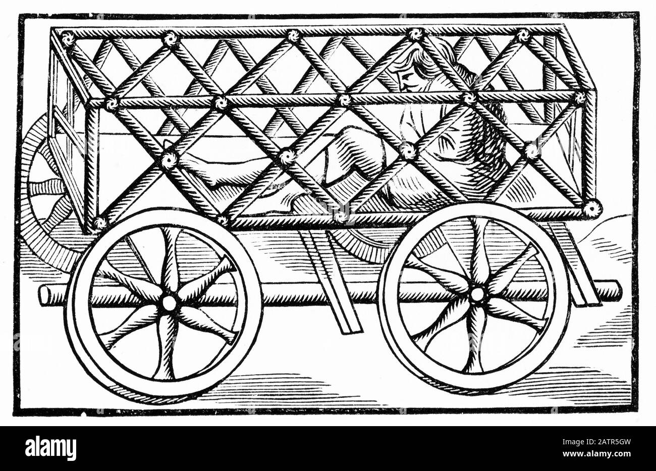 Gravure d'un prisonnier dans une voiturette, Newgate prison, Londres, Angleterre. Des Chroniques De Newgate, 1884. Banque D'Images
