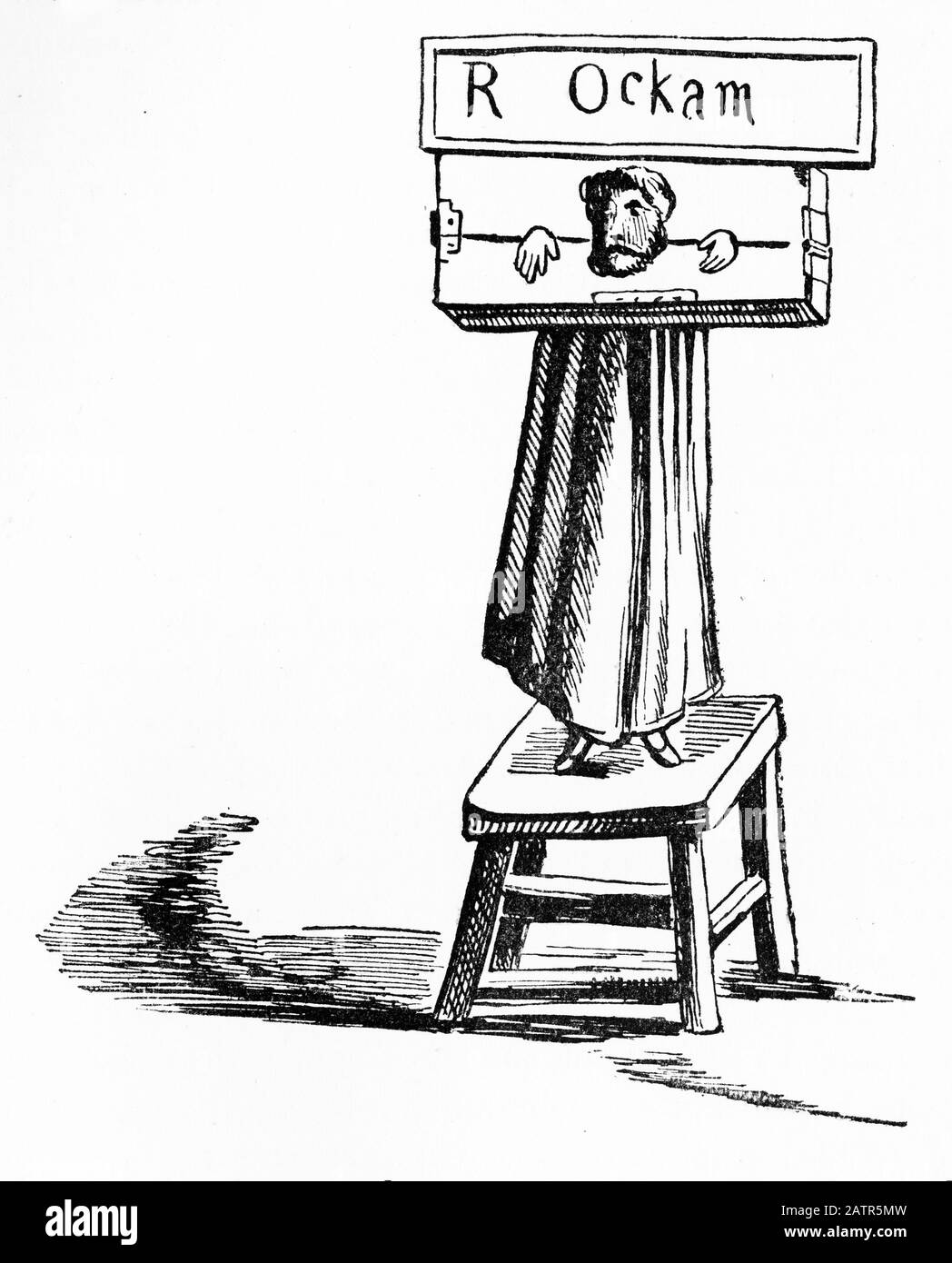 Gravure de Robert Ockham dans les stocks de la prison de Newgate, Londres, Angleterre. Des Chroniques De Newgate, 1884. Banque D'Images