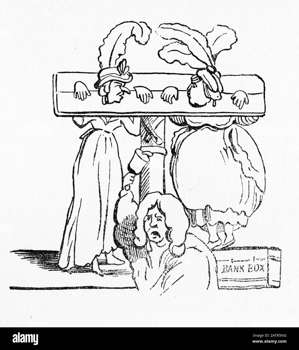 Gravure des «Faro dames» dans les stocks pour le jeu, Newgate prison, Londres, Angleterre. Des Chroniques De Newgate, 1884. Banque D'Images