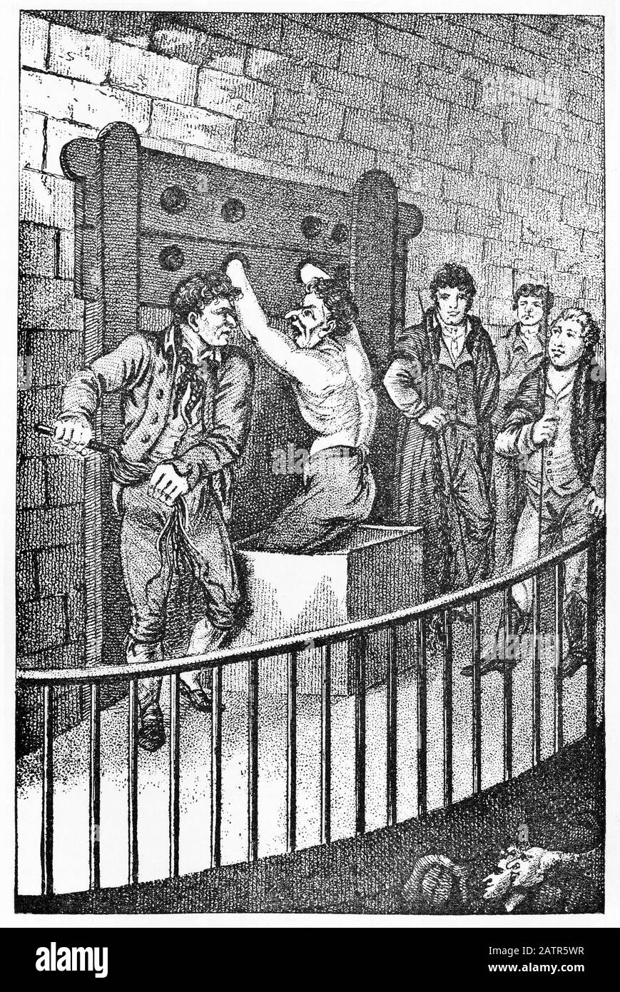 Gravure d'un coup de fouet au Old Bailey, Londres, Angleterre. Des Chroniques De Newgate, 1884. Banque D'Images