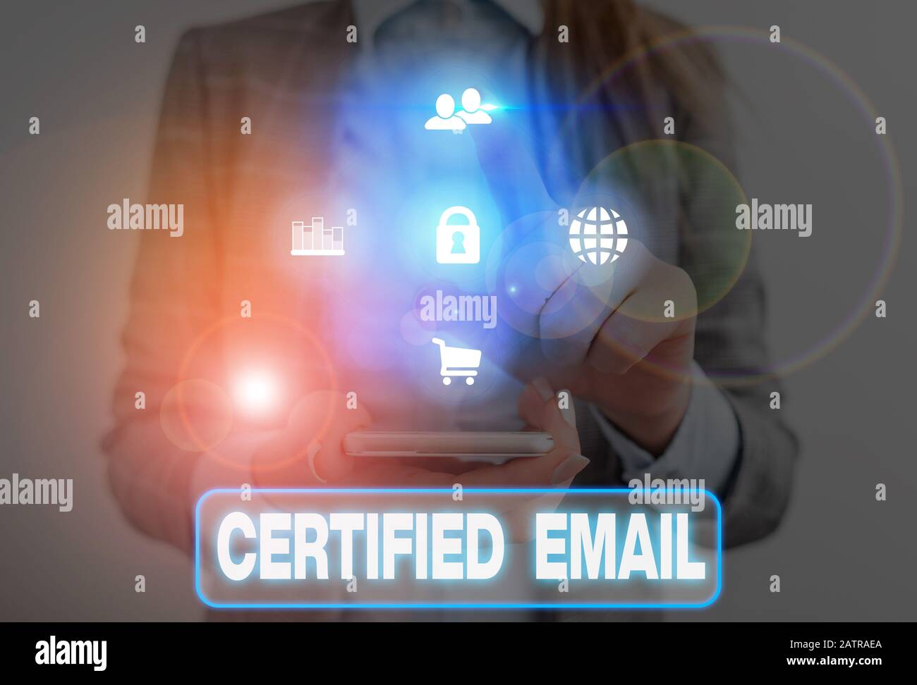 Texte de rédaction de texte e-mail certifié. Photo d'entreprise présentant un e-mail dont l'envoi est certifié par un tiers neutre Banque D'Images