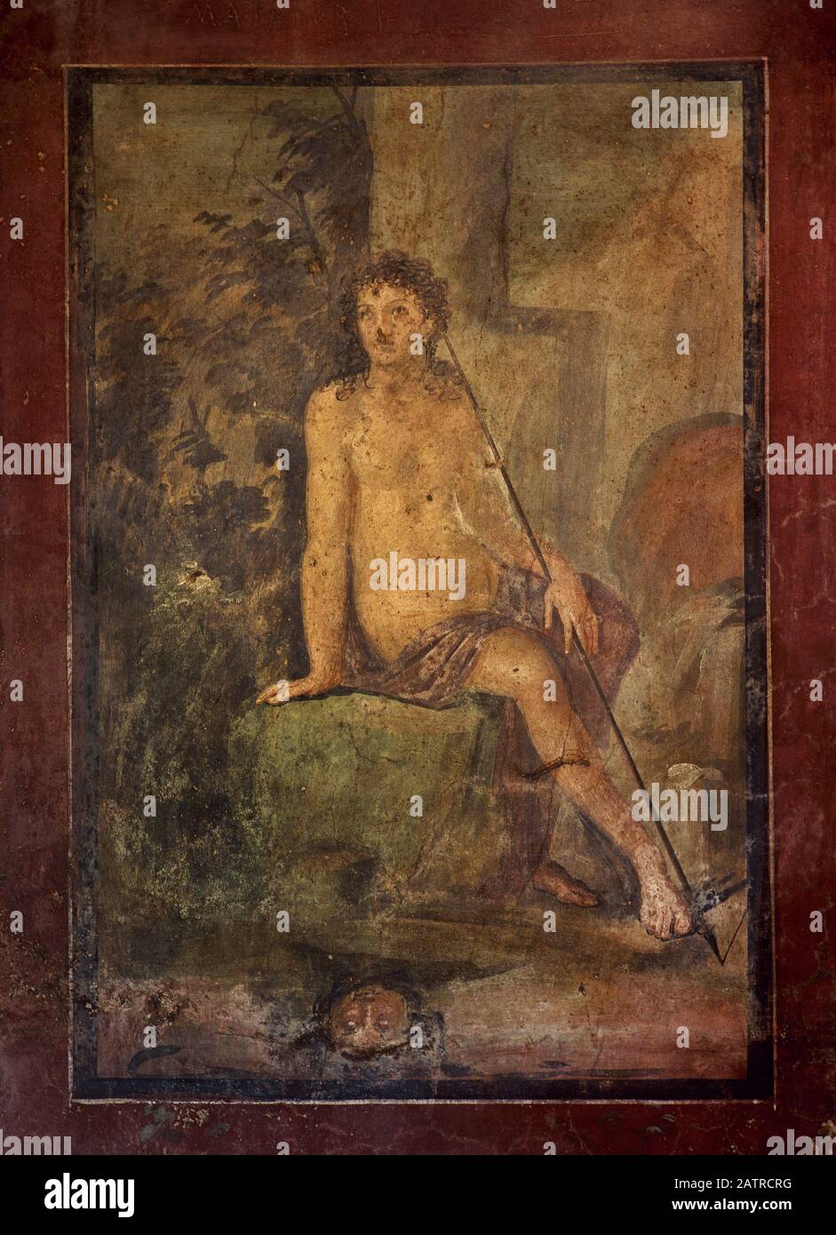 Pompéi. Fresque représentant Narcisse dans la fontaine. 1° siècle AD. Il a décoré le columbarium de la Maison de Loreio Tiburtino (Octavius quartier). Italie, La Campanie. Banque D'Images