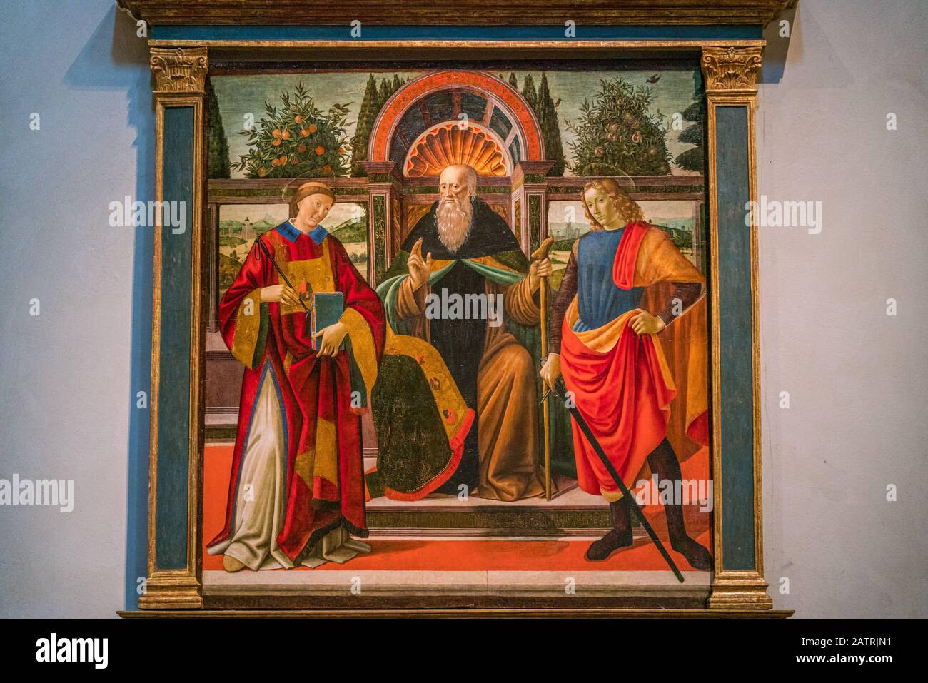 Ancienne peinture de la période Quattrocento dans la basilique Saint-Laurent à Florence, Toscane, Italie. Banque D'Images