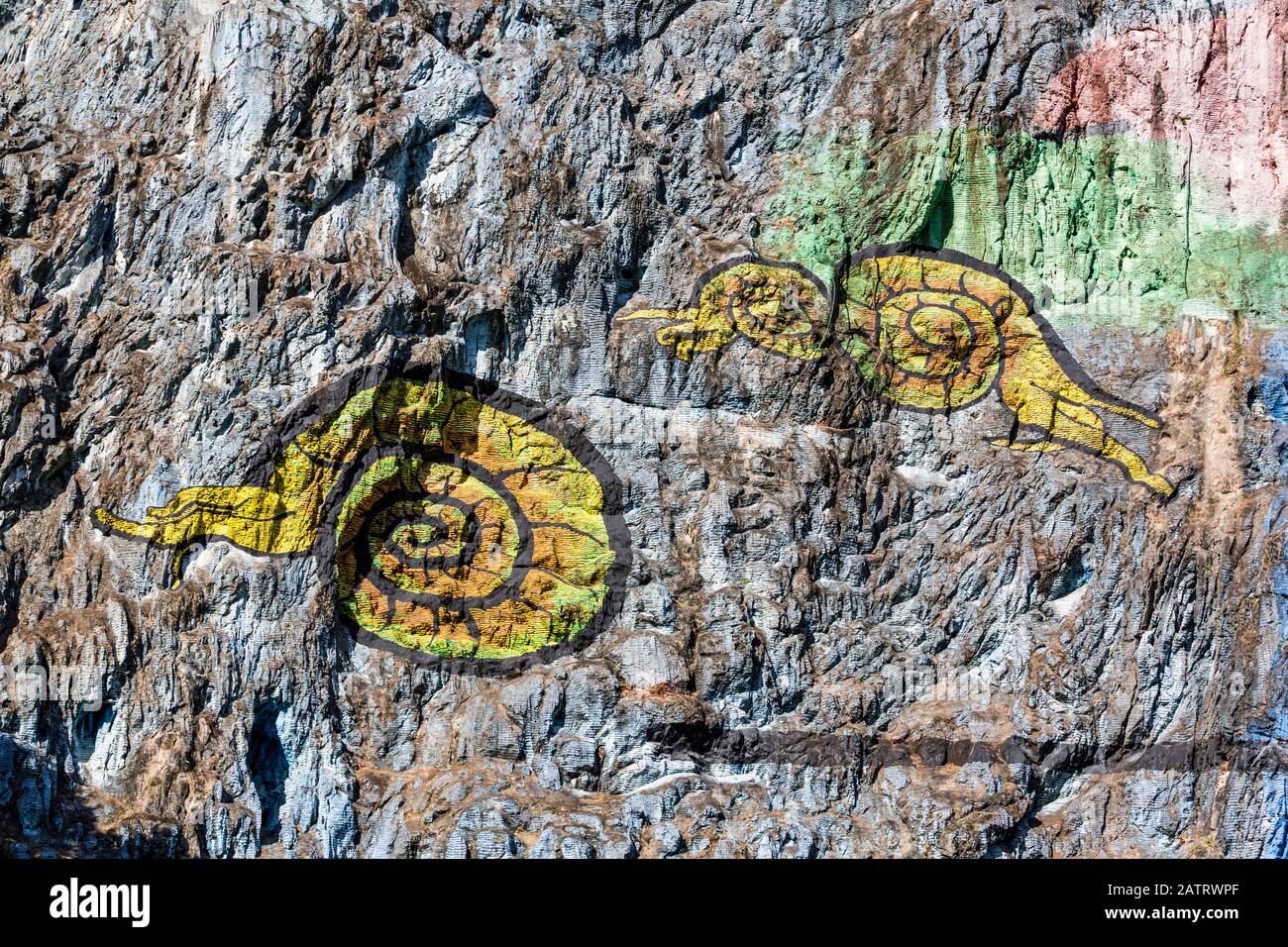 Gros plan des animaux sur la fresque de la Préhistoire, vallée de Vinales; Cuba Banque D'Images