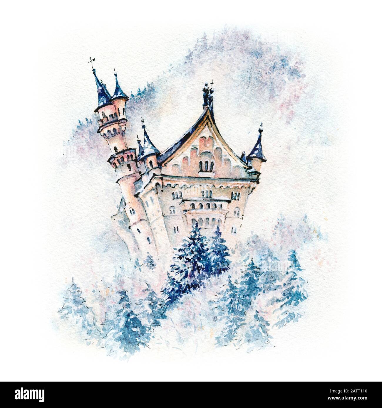 Attraction touristique de renommée mondiale dans les Alpes bavaroises, le château de Neuschwanstein, le palais roman de Revival du XIXe siècle en hiver, en Bavière, en Allemagne Banque D'Images