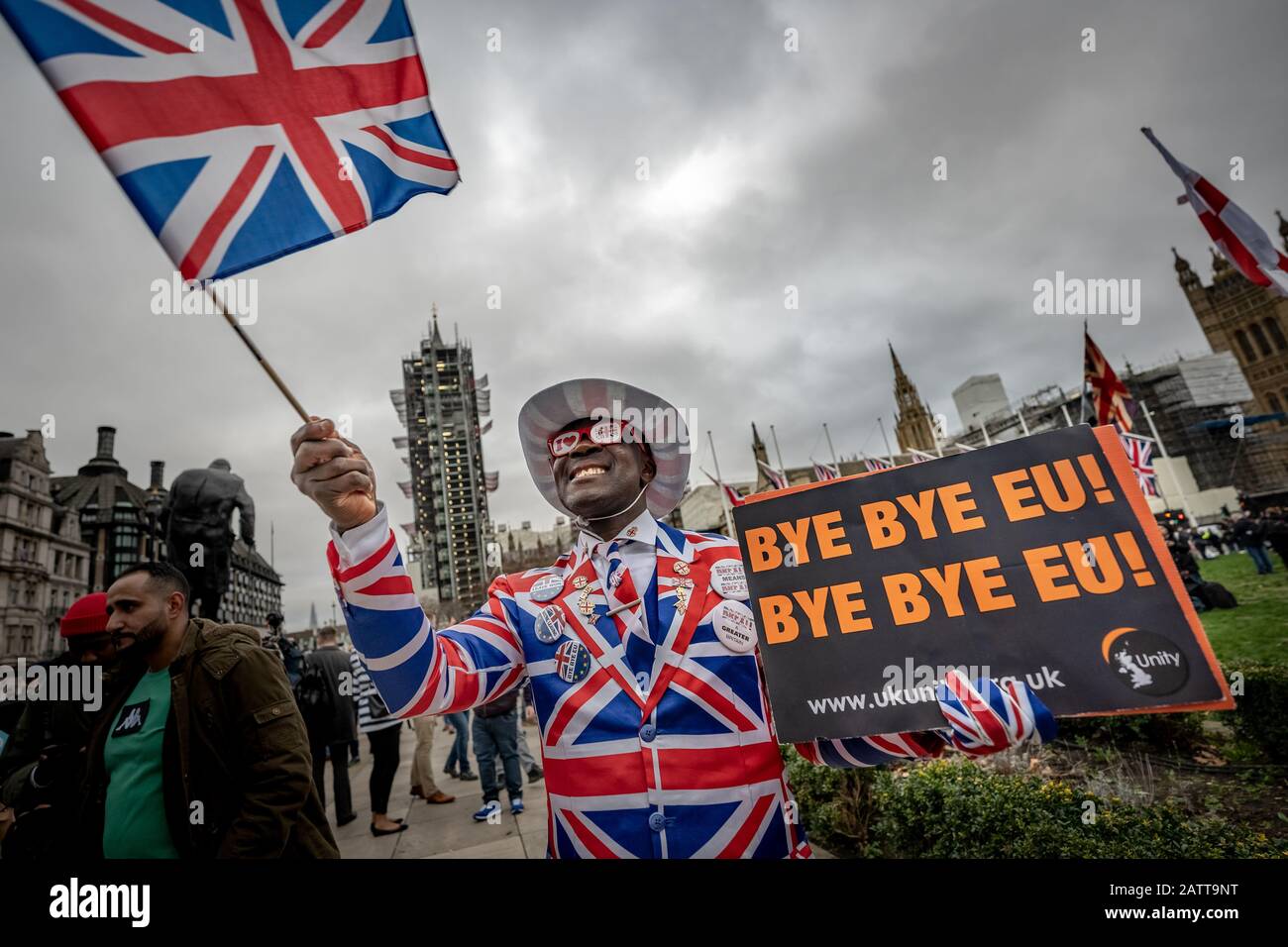 Le 31 janvier 2020, jour du Brexit au Royaume-Uni. Les célébrations à Londres, alors que le Royaume-Uni quitte enfin l'Union européenne après une relation de 47 ans. Banque D'Images