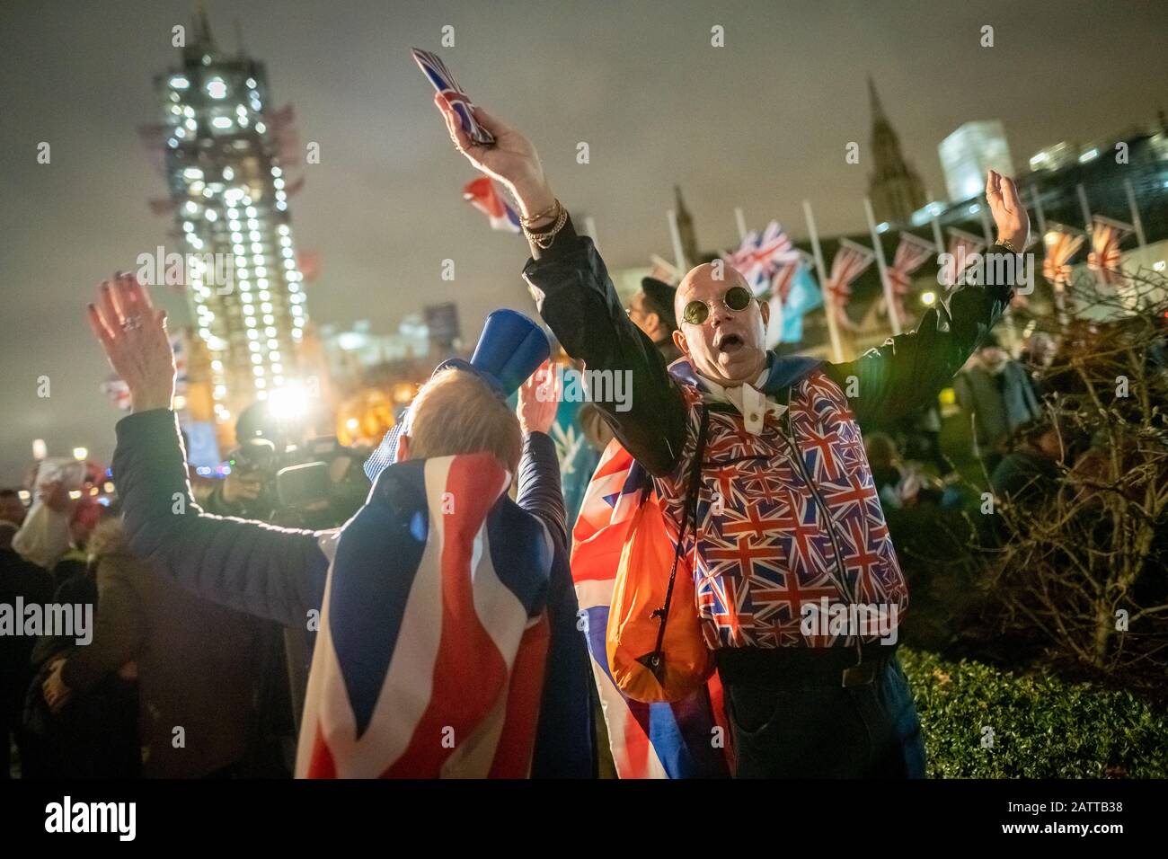 Le 31 janvier 2020, jour du Brexit au Royaume-Uni. Les célébrations à Londres, alors que le Royaume-Uni quitte enfin l'Union européenne après une relation de 47 ans. Banque D'Images