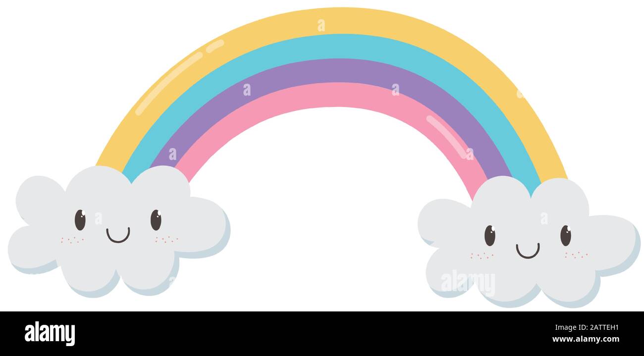 mignons nuages arc-en-ciel kawaii fantasy personnage de dessin animé