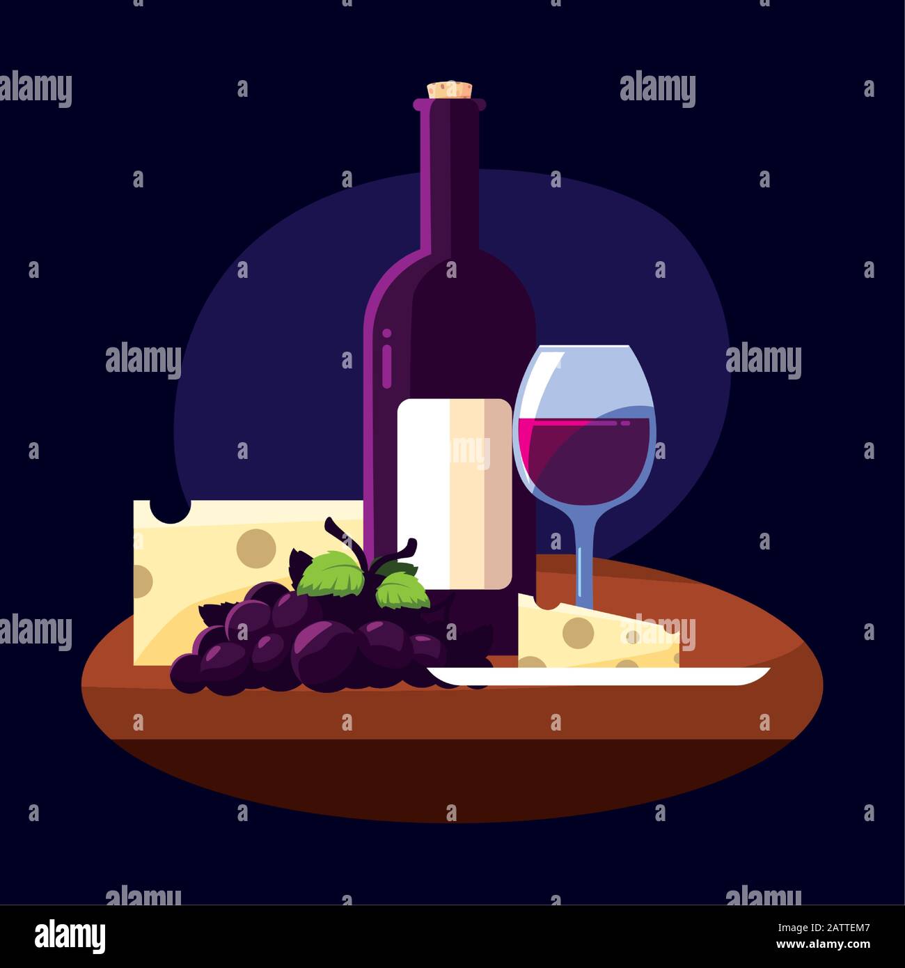 Bouteille de vin fromage raisins et cupule design, Winery alcool boisson boissons restaurant et thème de célébration illustration vectorielle Illustration de Vecteur