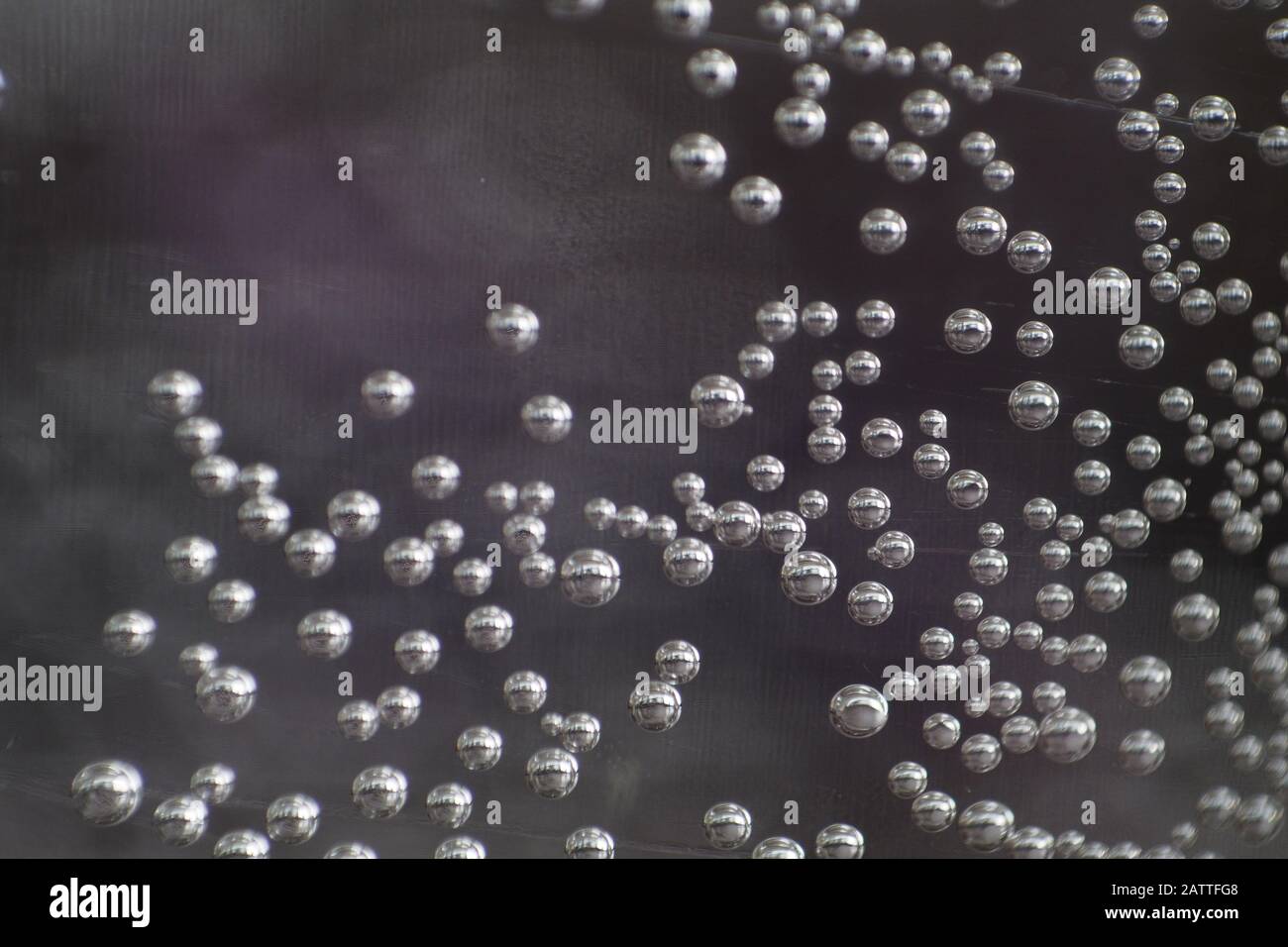 Macro gros plan de bulles vues à travers le verre dans une tasse d'eau. Banque D'Images
