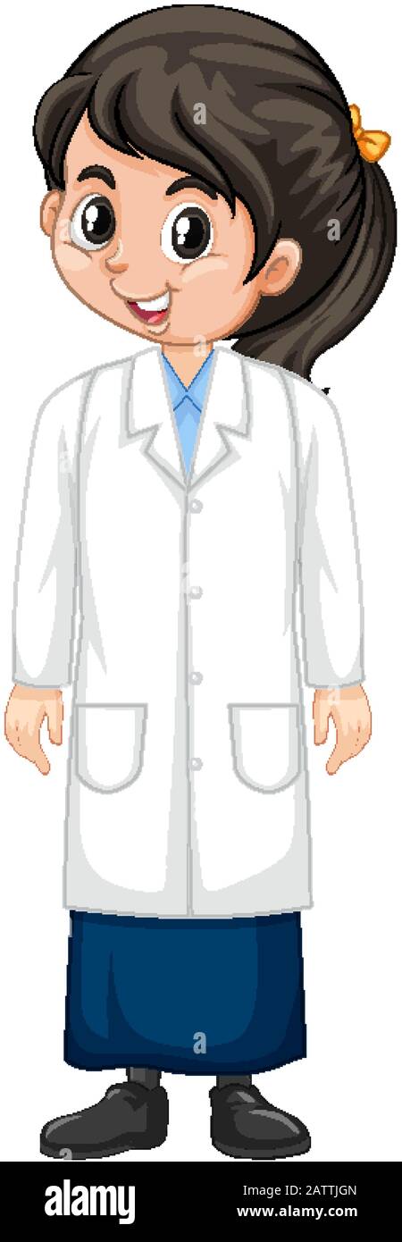 Une fille en science gown standingon blanc illustration de fond Illustration de Vecteur