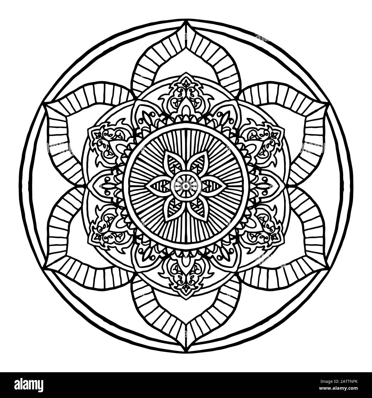 Contour Mandala décoratif rond ornement, peut être utilisé pour le livre de coloriage, la thérapie anti-stress, carte de vœux, l'imprimé de téléphone, etc. Dessin À La Main Illustration de Vecteur