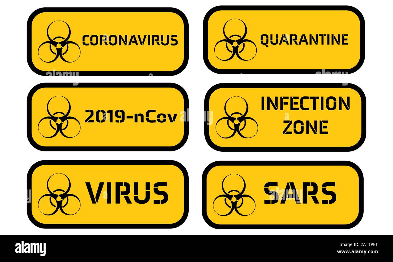 Signe de coronavirus avec signes d'avertissement Banque D'Images